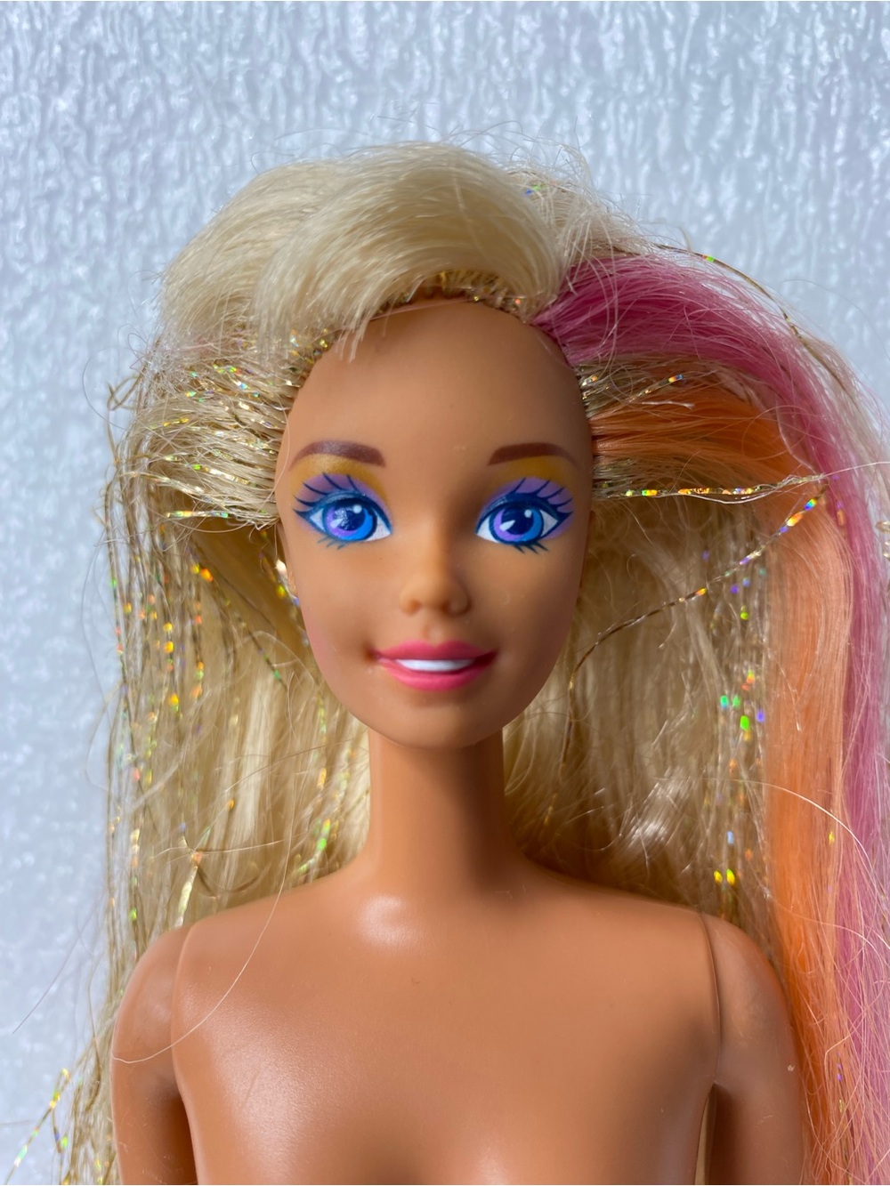 Mattel 1996 Splash N Color Barbie Doll Blonde Hair with Tinsel Streaks - Nude